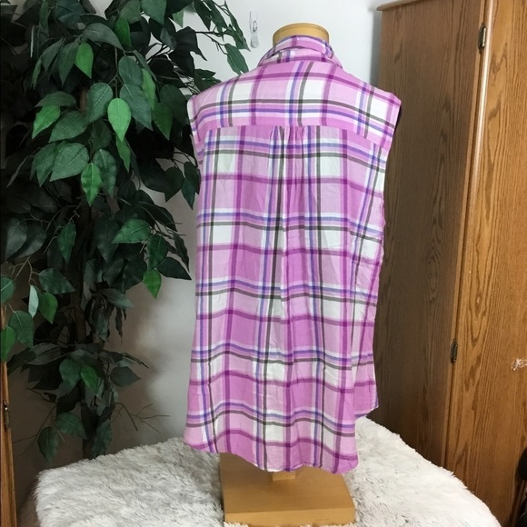 NORTHCREST 1X sleeveless buttondown top pink plaid - Picture 13 of 13